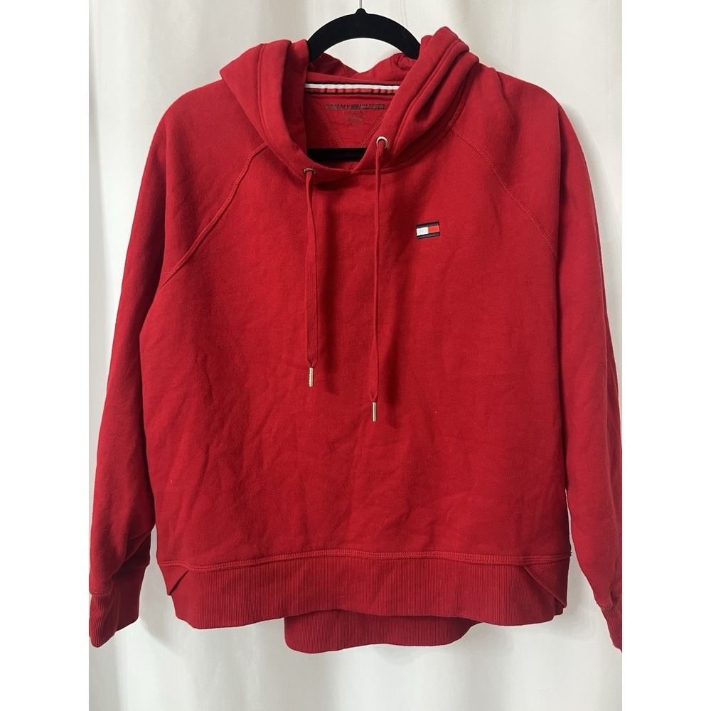 Tommy Hilfiger Sport Kids Red Hoodie Raglan‎ Fleece Pullover Flag Logo Large L/G